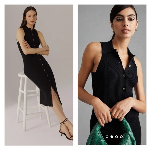 FAVORITE DAUGHTER The Lena Cashmere Blend Button Down Midi Dress Black Medium - Picture 1 of 12